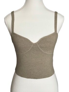 Wilfred Aritzia Knit Bustier Tank Olive Green Wool Blend Crop Top Size L